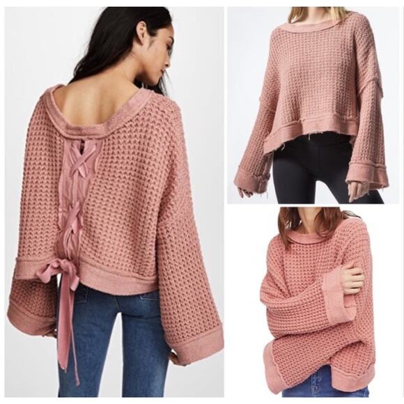 Free People Maybe Baby Sweater Heavy Knit Oversized Crop Rose Size XS - Picture 1 of 8